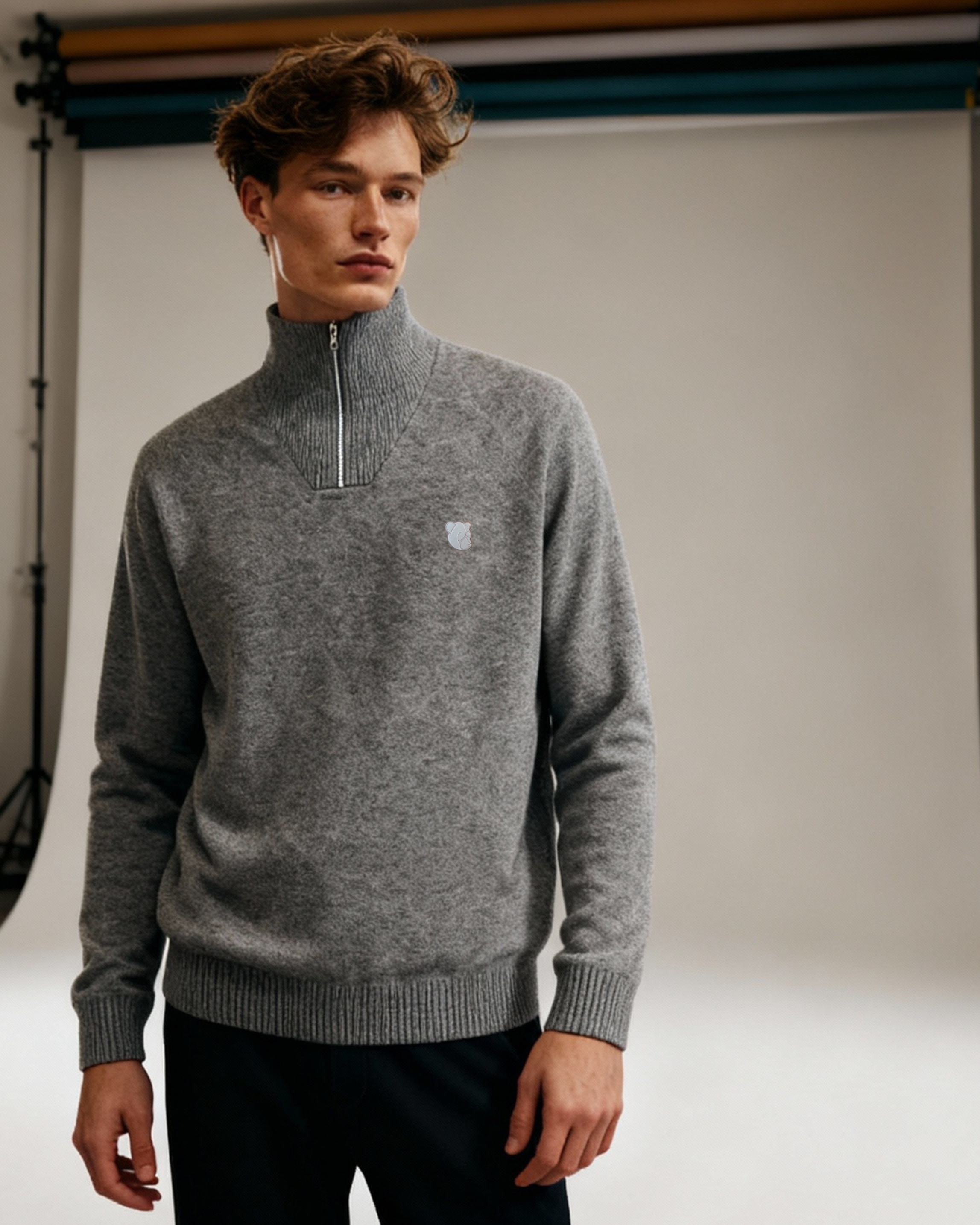 Grå half-zip strik fra Tonsure til mænd